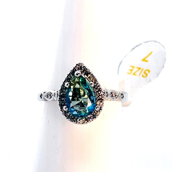 Ring Bomb Party Ring, NWOT, Size 7, blue gemstone, rhodium plated - Picture 3 of 5